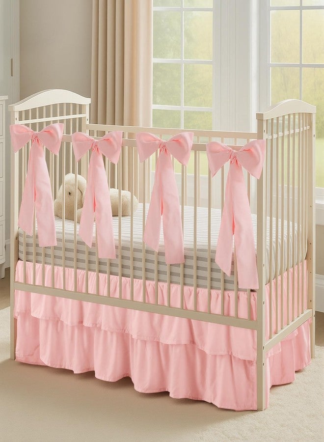 SmoothNovelty Pink Crib Bed Skirts with 4 Large Cot Bow 28" x 52" Baby Crib Skirt for Boys Girls Nursery Toddler Bed Skirt Dust Ruffle 14" Drop, Double Layer - Image 1